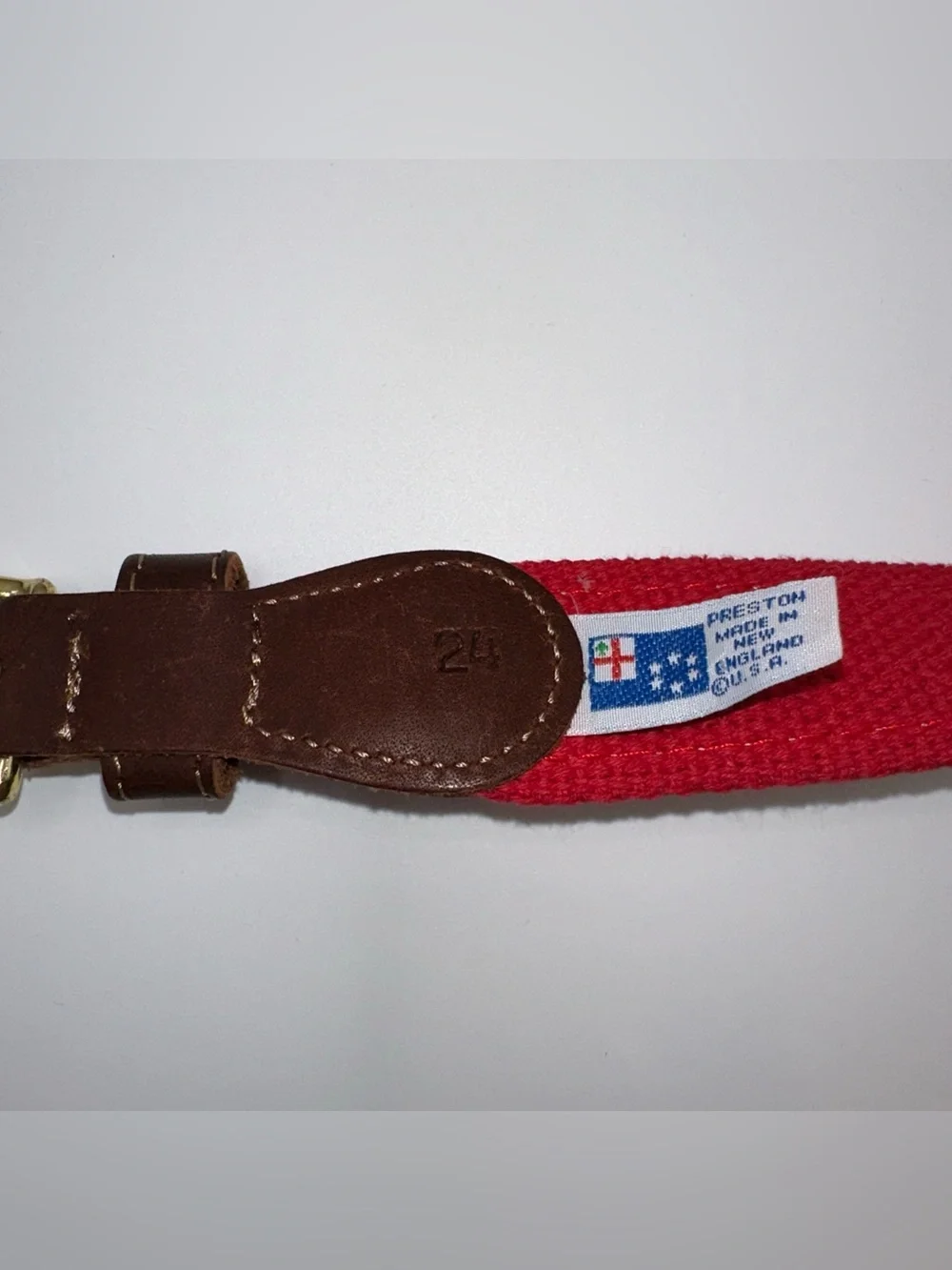 Preston Leather Fishing Lures Belt Solid Brass Buckle Kids Size 24 Made in USA